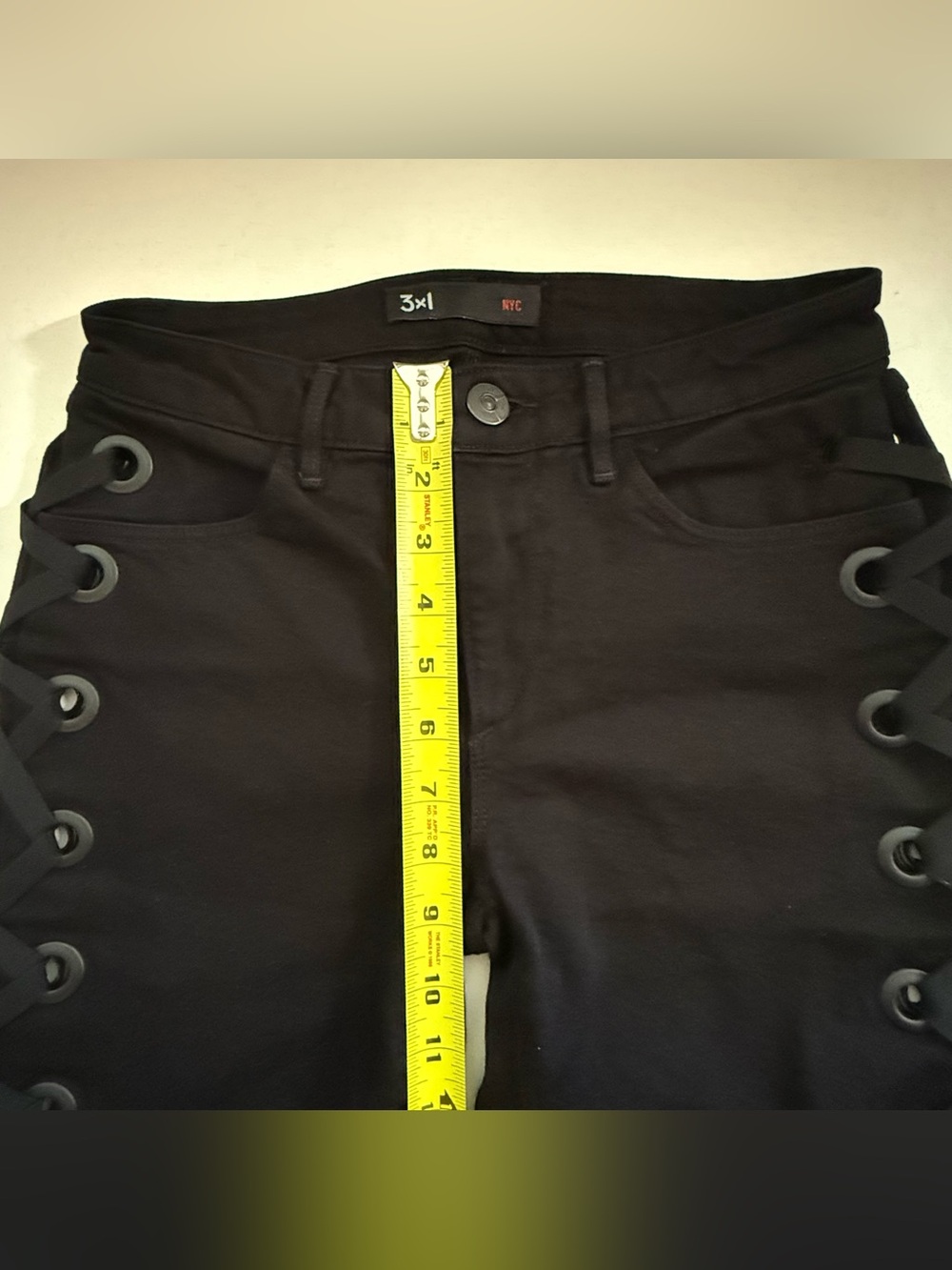 3x1 Black Lace-Up Leg Skinny Jeans 25 - Picture 8 of 9